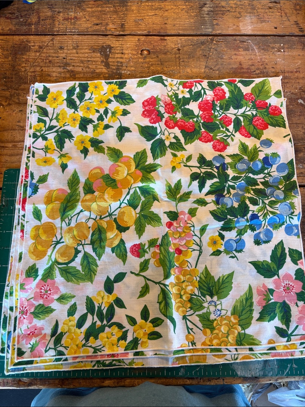 Floral & Fruit Cotton Napkin Set of 4 - White with Multicolor Print 16” x 17”